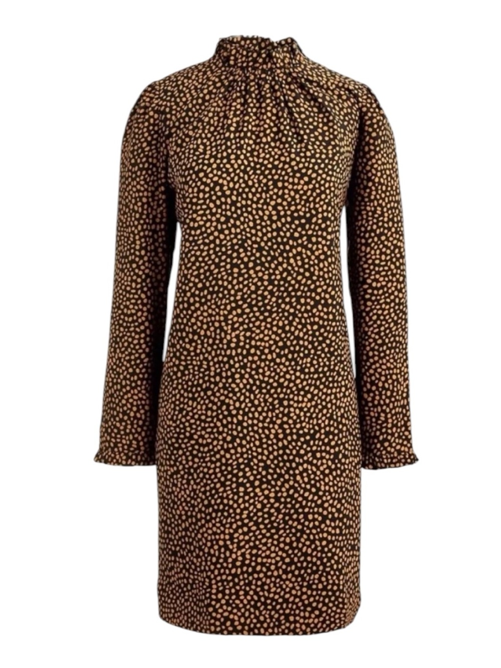 J.Crew High Ruffle Neck Mustard Brown Dot Back Zip Shift Dress